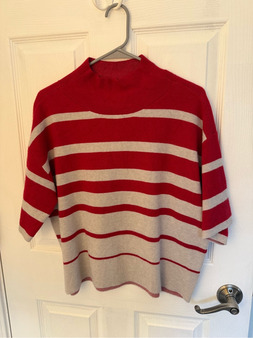 Maeve Red and Grey Striped Knit Mockneck Sweater